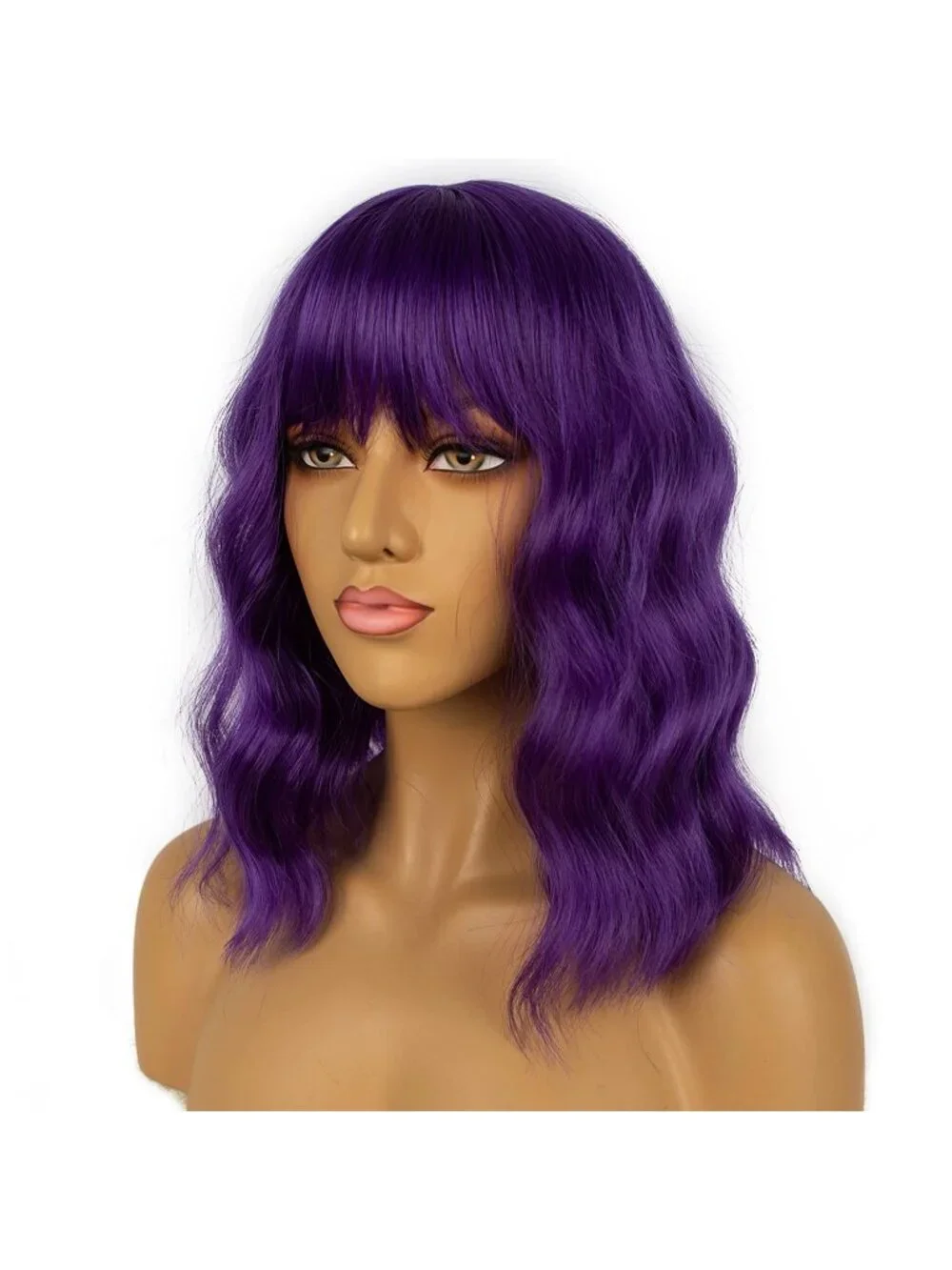 Women's Green Shoulder Length Synthetic Loose Wavy Short Bob Wigs Bangs